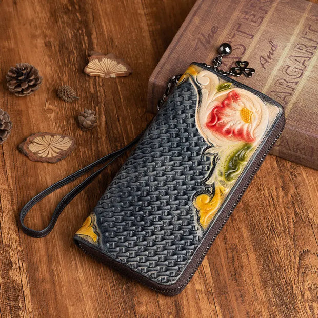 Fashion Retro Hand-painted Tree High Leather Mid-length Clutch Purse - Memoriex 