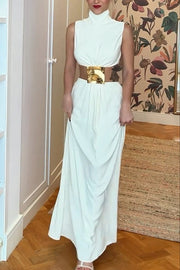 Fashion Sleeveless Turtleneck Zipper Dress - Memoriex 