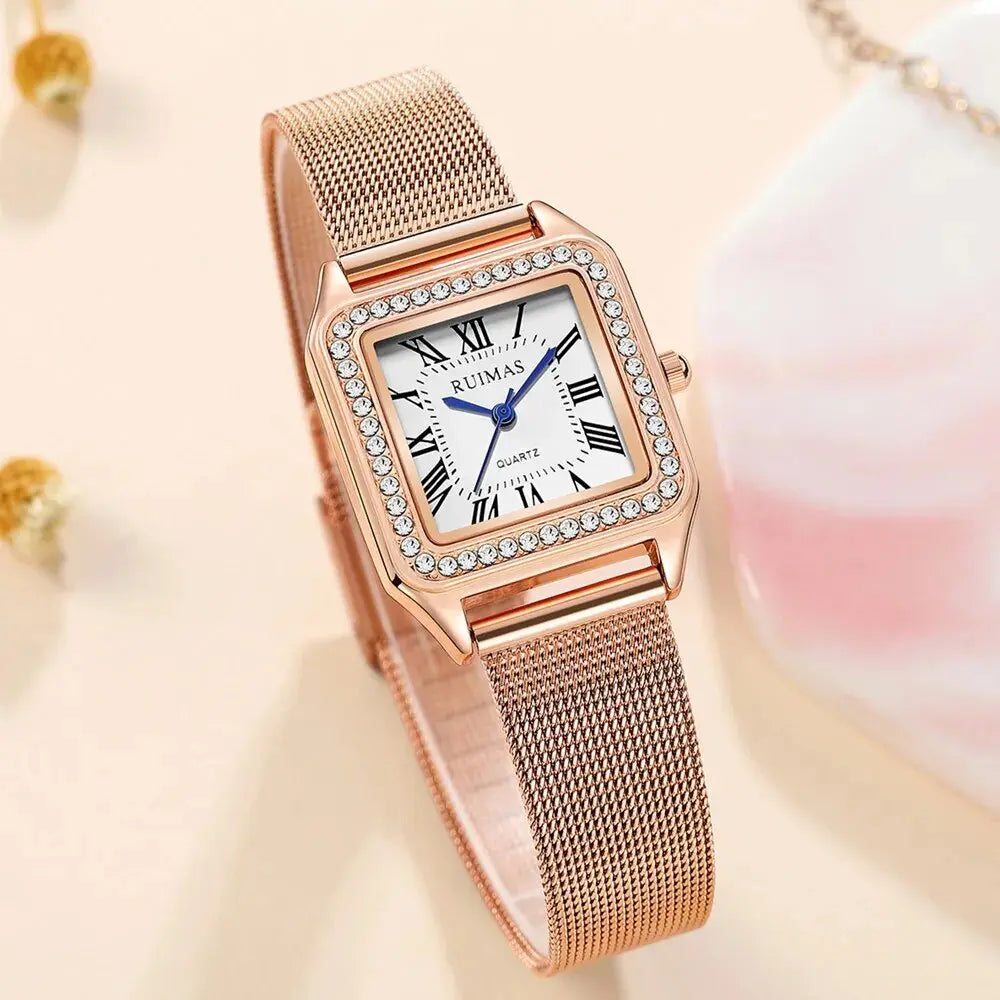 RUIMAS Fashion Stainless Steel Mesh Women Bracelet Watches Luxury Square Ladies Quartz Casual Wristwatches Female Dress Clock-3