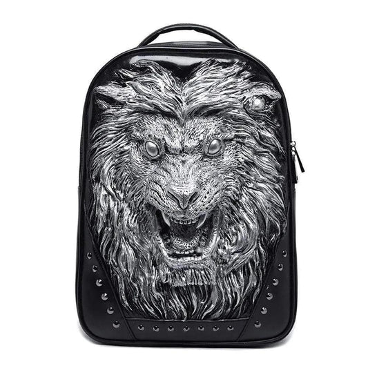 Fashion Unisex Rivets Waterproof 3D Angry Lion Statue Backpack Laptop Computer Knapsack-0