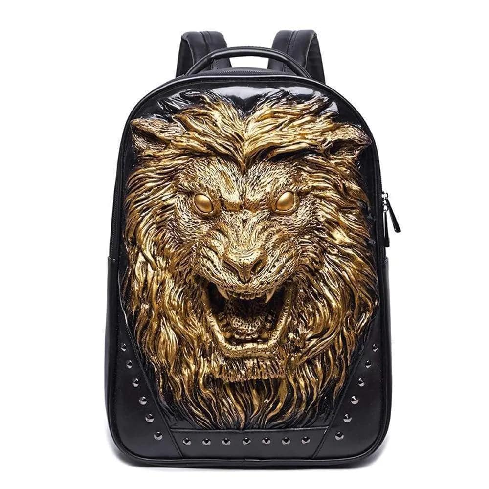 Fashion Unisex Rivets Waterproof 3D Angry Lion Statue Backpack Laptop Computer Knapsack-5