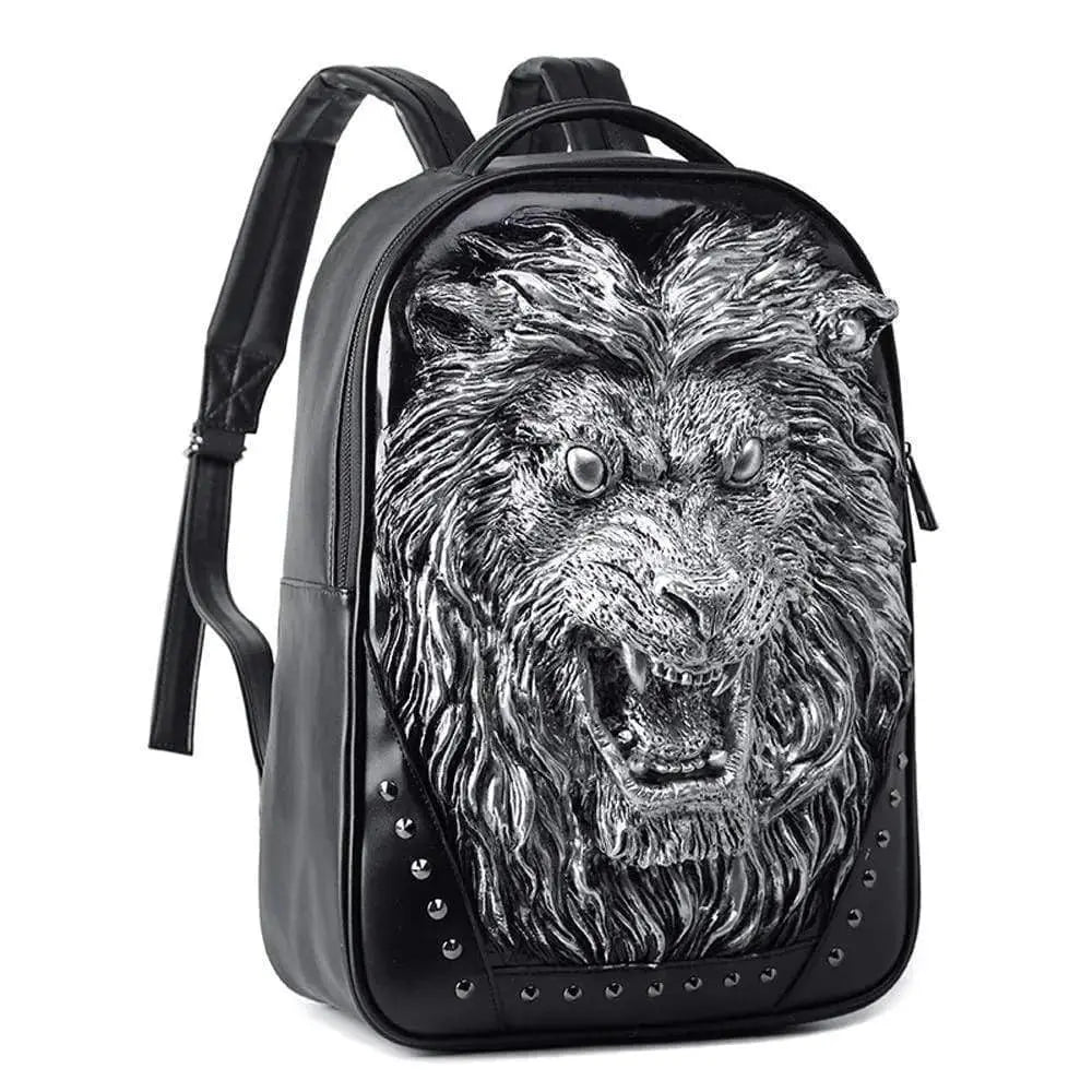 Fashion Unisex Rivets Waterproof 3D Angry Lion Statue Backpack Laptop Computer Knapsack-1