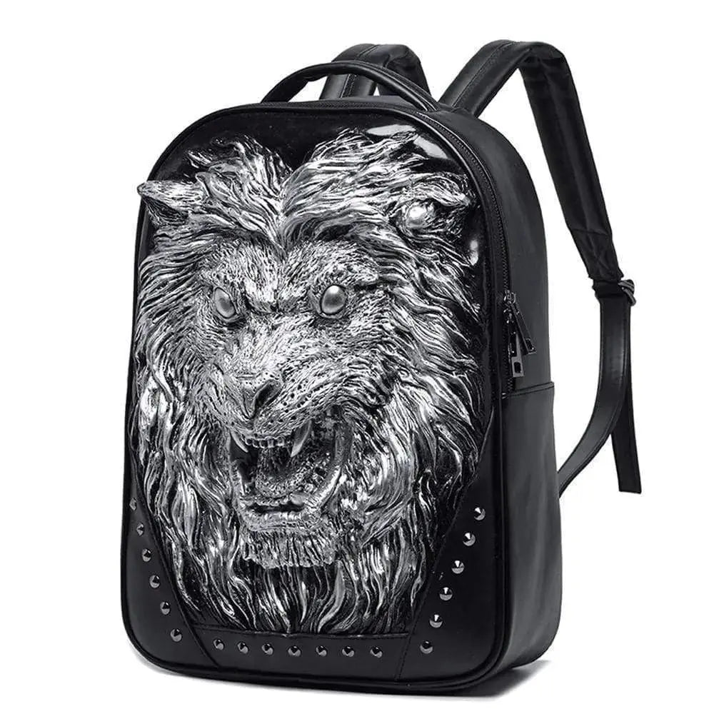 Fashion Unisex Rivets Waterproof 3D Angry Lion Statue Backpack Laptop Computer Knapsack-2