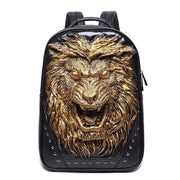 Fashion Unisex Rivets Waterproof 3D Angry Lion Statue Backpack Laptop Computer Knapsack-5
