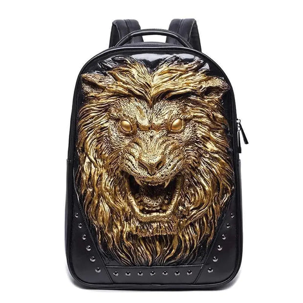 Fashion Unisex Rivets Waterproof 3D Angry Lion Statue Backpack Laptop Computer Knapsack-5