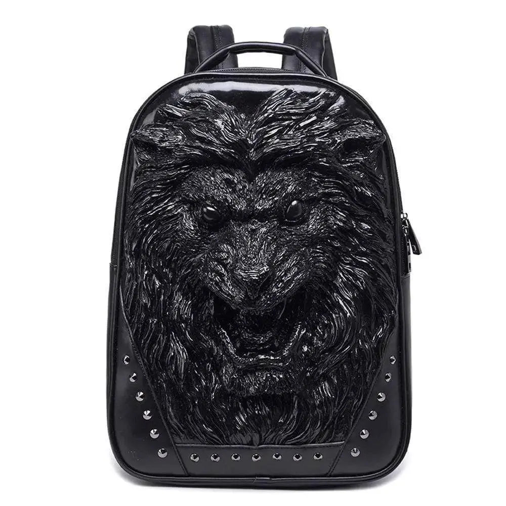 Fashion Unisex Rivets Waterproof 3D Angry Lion Statue Backpack Laptop Computer Knapsack-6