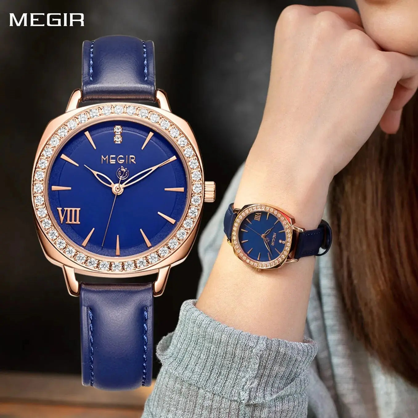 MEGIR Fashion Women Watch Luxury Diamond Leather Ladies Bracelet Watch Female Quartz Wristwatches Dress Clock Relogio Feminino-0