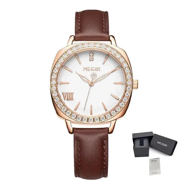 MEGIR Fashion Women Watch Luxury Diamond Leather Ladies Bracelet Watch Female Quartz Wristwatches Dress Clock Relogio Feminino-6