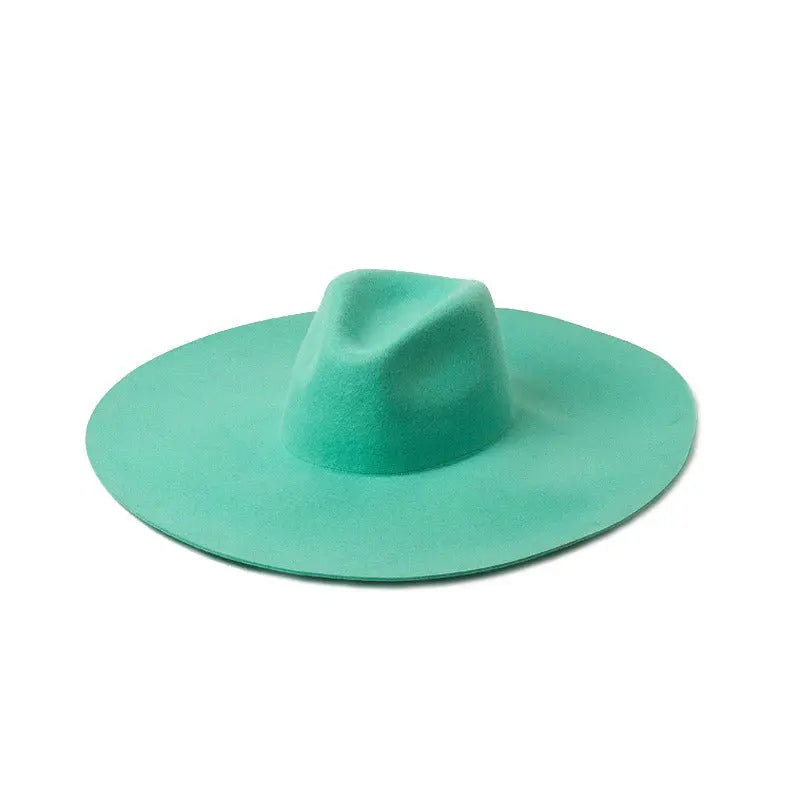 Fashion and Casual Big brim Fruit Green Wool Jazz Top Hat Show Style Felt Hat - Memoriex 