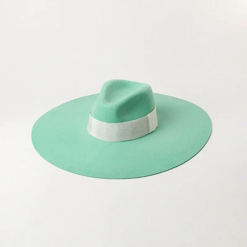 Fashion and Casual Big brim Fruit Green Wool Jazz Top Hat Show Style Felt Hat - Memoriex 