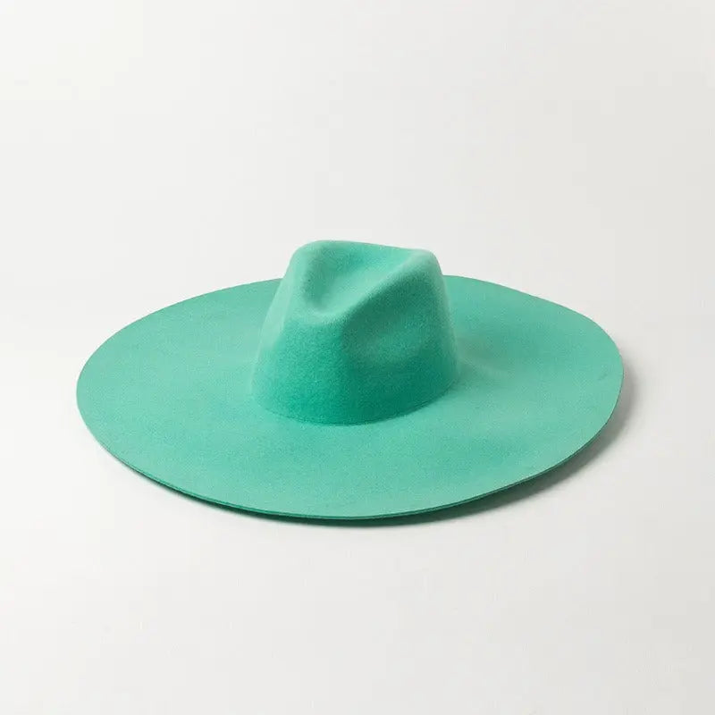 Fashion and Casual Big brim Fruit Green Wool Jazz Top Hat Show Style Felt Hat - Memoriex 