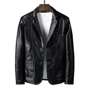 Fashion business casual suit collar men's leather jacket PU motorcycle slim fit leather jacket men's clothing - Memoriex 
