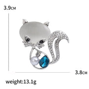 Fashionable and exquisite cat's eye stone animal brooch, new popular European and American diamond inlaid fox brooch - Memoriex 
