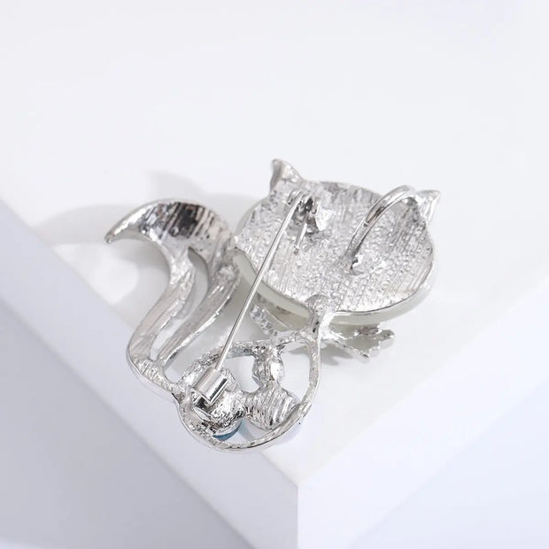 Fashionable and exquisite cat's eye stone animal brooch, new popular European and American diamond inlaid fox brooch - Memoriex 