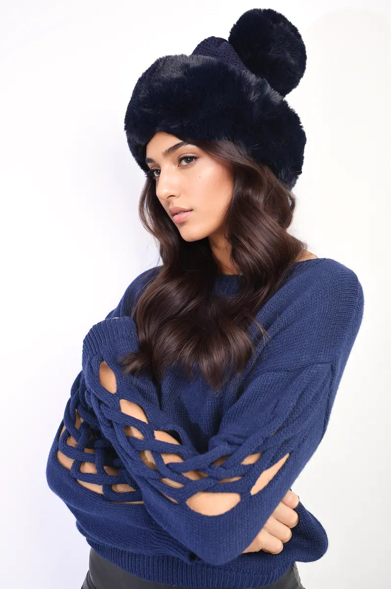 Faux Fur Knitted Winter Hat - Memoriex 