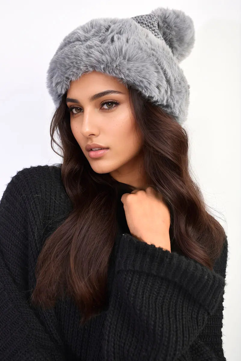 Faux Fur Knitted Winter Hat - Memoriex 