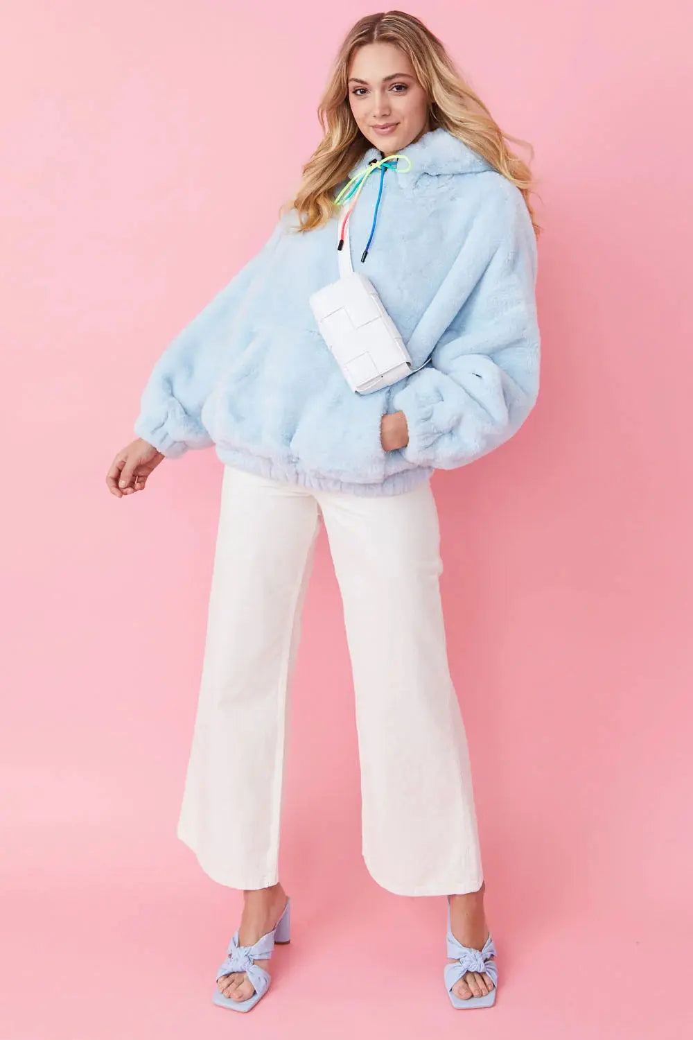 Faux Fur Oversized Light Blue Hoodie-1