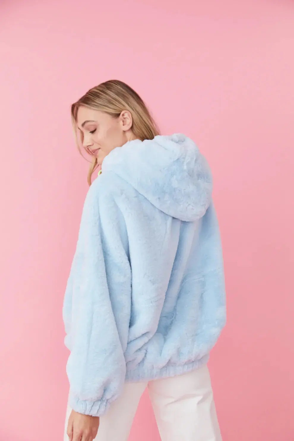 Faux Fur Oversized Light Blue Hoodie-3