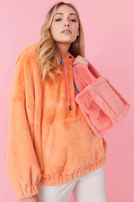 Faux Fur Oversized Orange Hoodie - Memoriex 