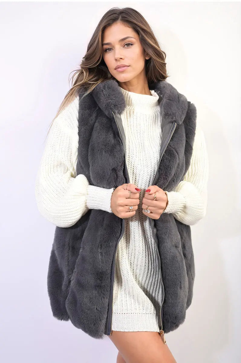 Faux Fur Zip Up Gilet - Memoriex 