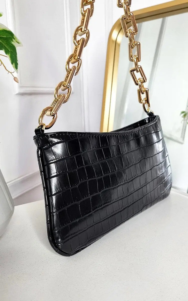 Faux Leather Chain Detail Handbag-5