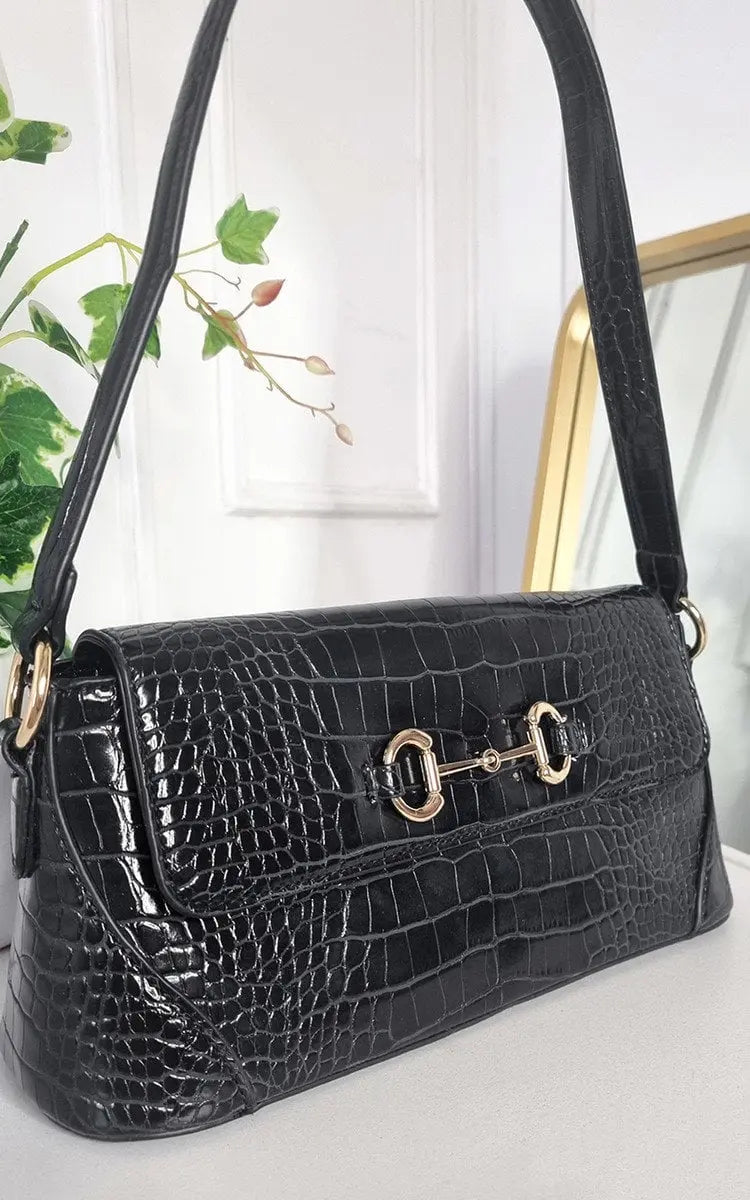 Faux Leather Croc Print Handbag - Memoriex 