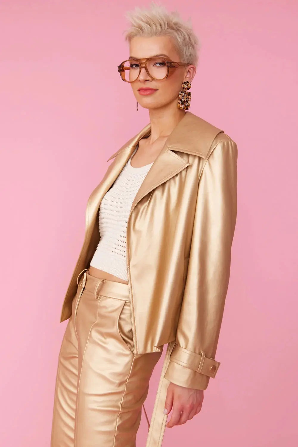 Faux Leather Metallic Gold Jacket-1