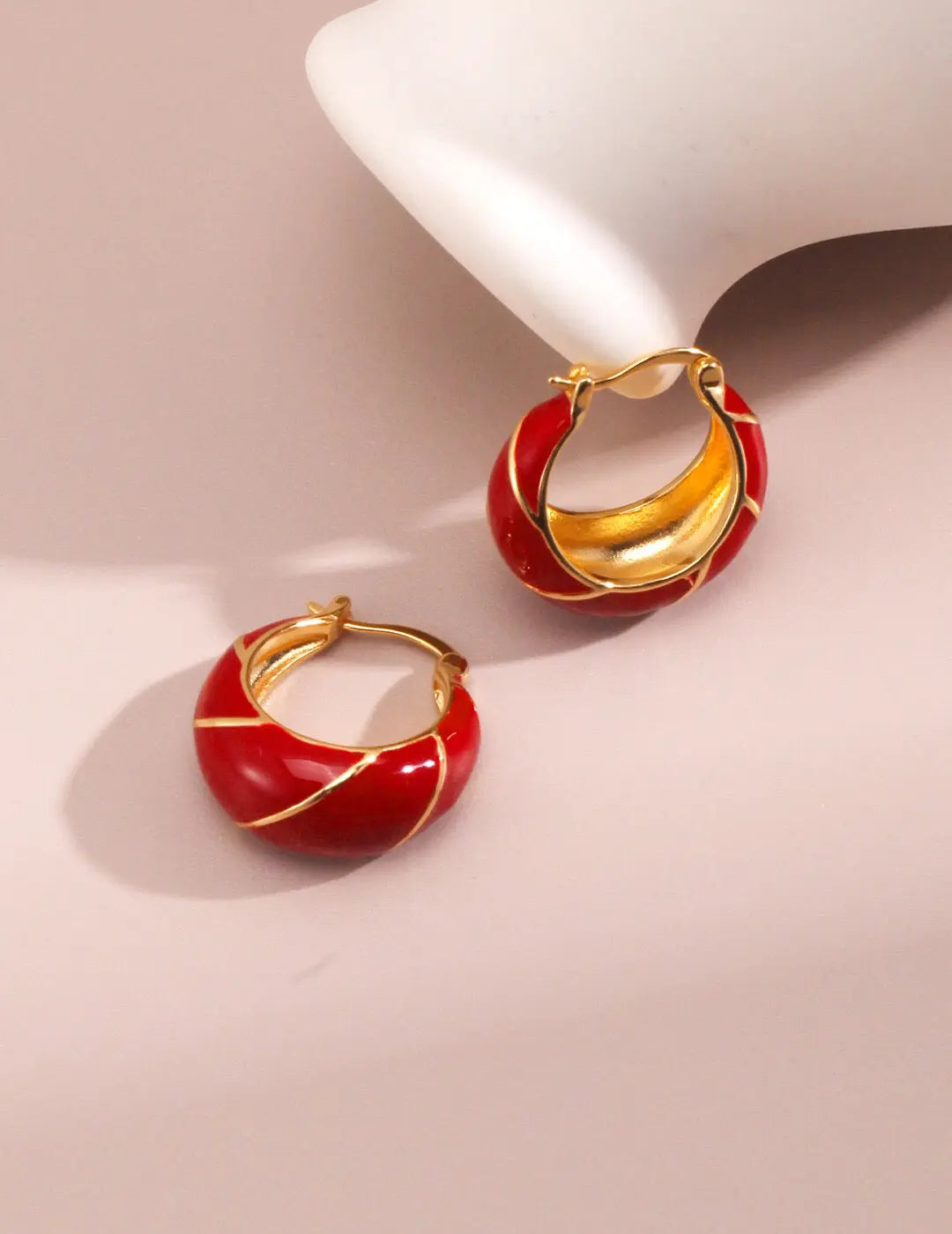 Festive Red Glazed Hoops Earrings-0