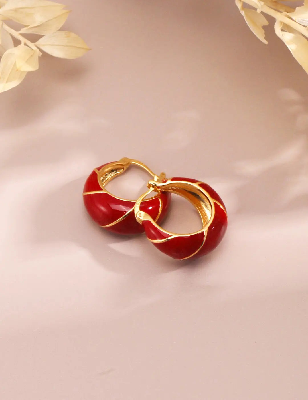 Festive Red Glazed Hoops Earrings-1