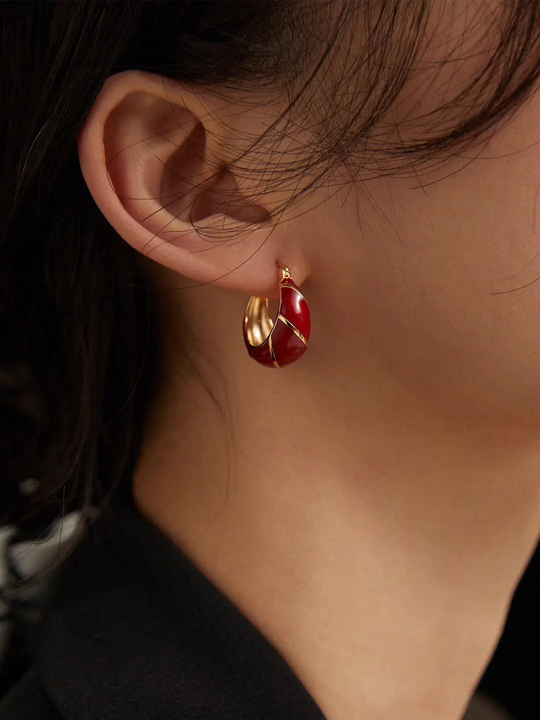 Festive Red Glazed Hoops Earrings-2