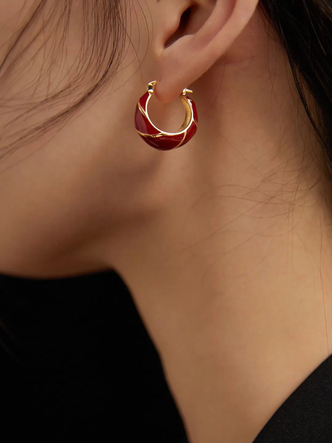 Festive Red Glazed Hoops Earrings-3