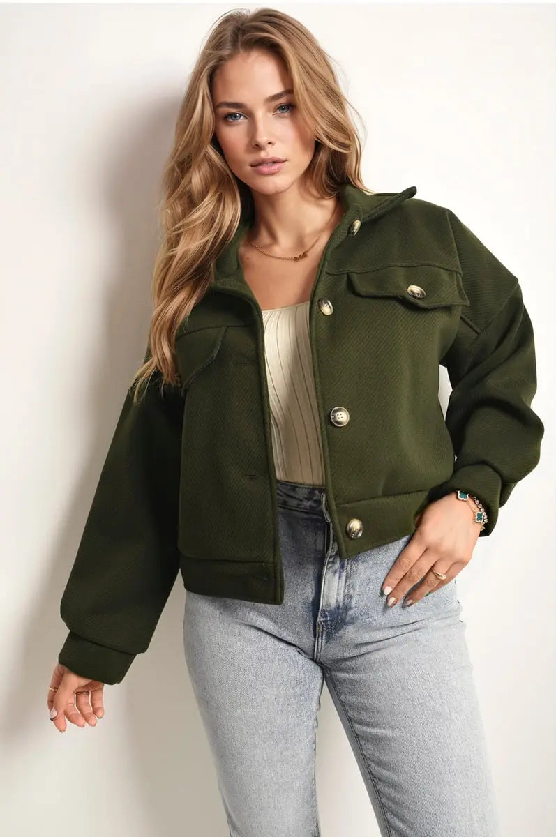 Flap Pocket Long Sleeve Crop Jacket-3