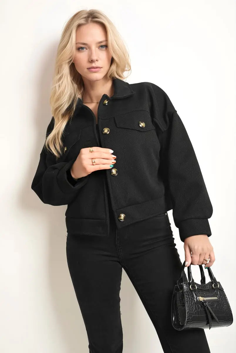 Flap Pocket Long Sleeve Crop Jacket-12