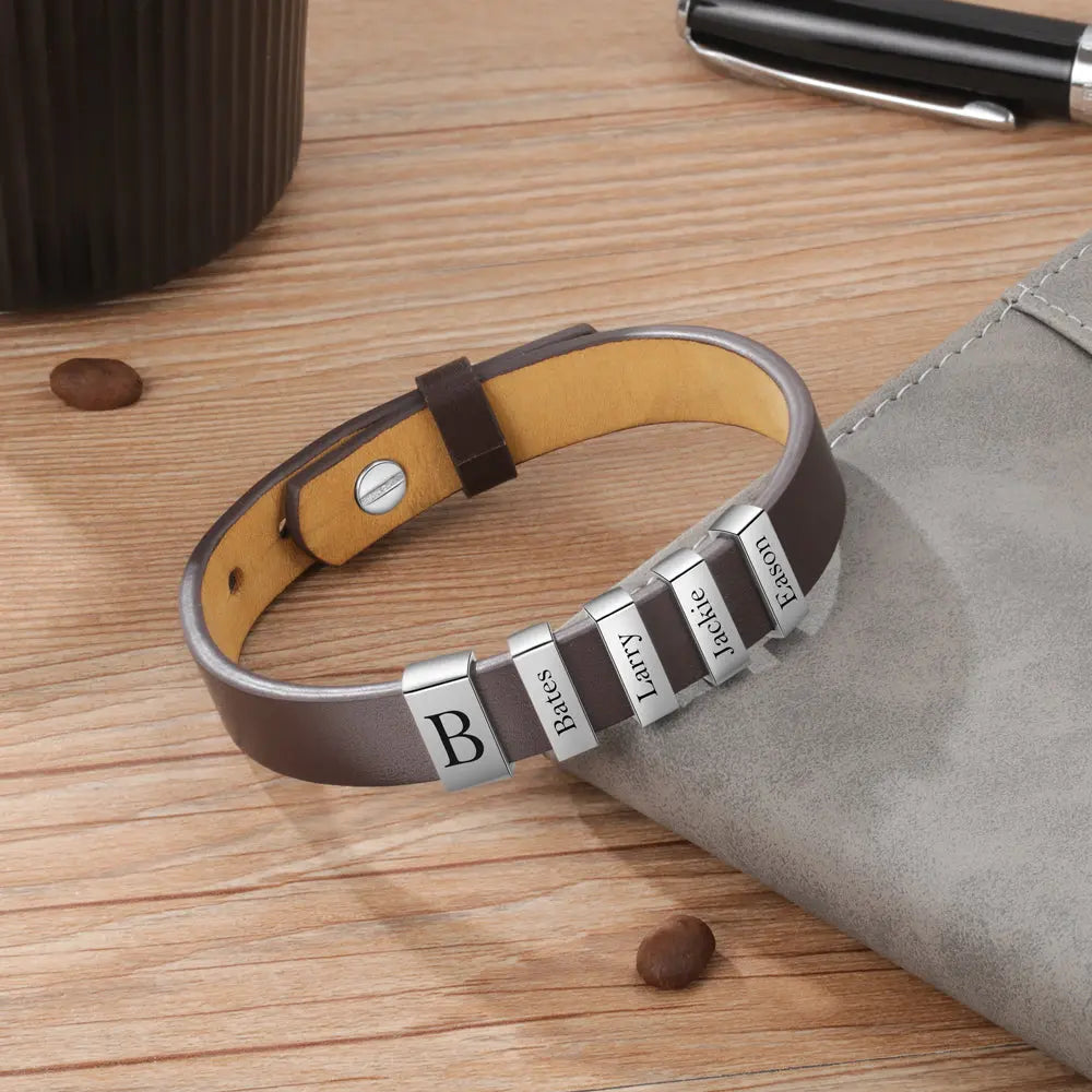 Flat Stainless Steel Leather Hand Strap Bracelet-3