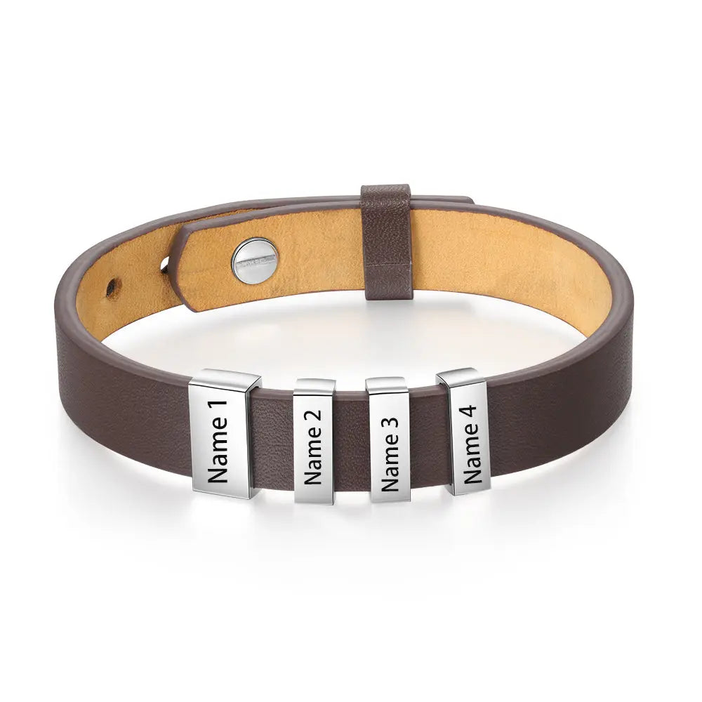 Flat Stainless Steel Leather Hand Strap Bracelet-8