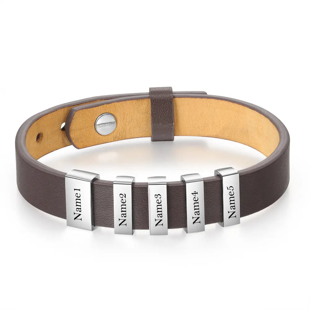 Flat Stainless Steel Leather Hand Strap Bracelet-10