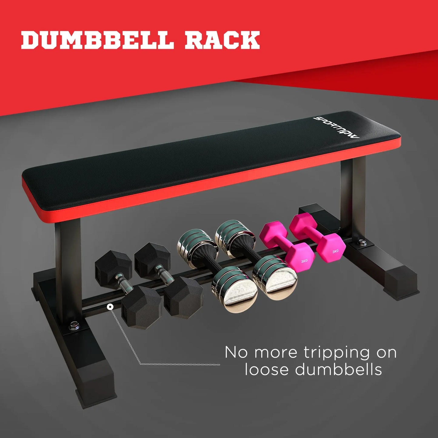 Flat Weight Bench, 300KG Weight Capacity Workout Bench with Dumbbell Rack-4