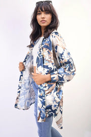 Floral Print Button Down Long Sleeve Oversized Top-2