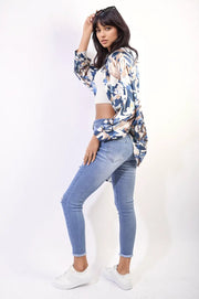 Floral Print Button Down Long Sleeve Oversized Top-4