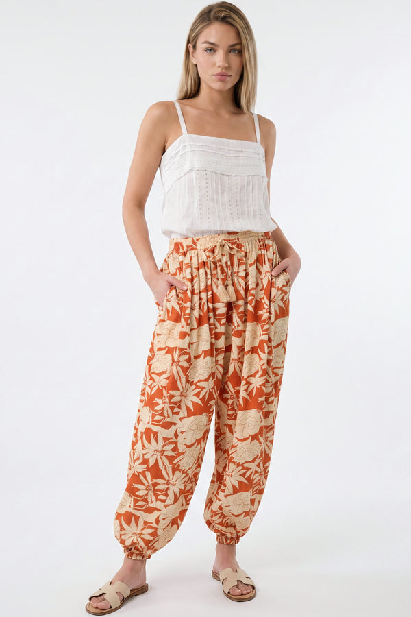 Orange Floral Balloon Trousers-0