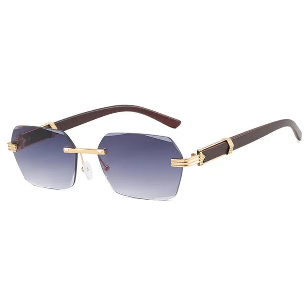 Frameless cut edge sunglasses, small frame wood grain leg sunglasses, irregular square trendy sunglasses, concave design - Memoriex 