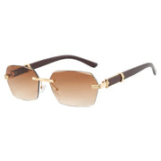 Frameless cut edge sunglasses, small frame wood grain leg sunglasses, irregular square trendy sunglasses, concave design - Memoriex 