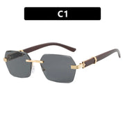 Frameless cut edge sunglasses, small frame wood grain leg sunglasses, irregular square trendy sunglasses, concave design - Memoriex 