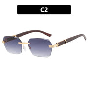 Frameless cut edge sunglasses, small frame wood grain leg sunglasses, irregular square trendy sunglasses, concave design - Memoriex 
