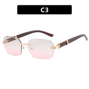 Frameless cut edge sunglasses, small frame wood grain leg sunglasses, irregular square trendy sunglasses, concave design - Memoriex 