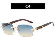 Frameless cut edge sunglasses, small frame wood grain leg sunglasses, irregular square trendy sunglasses, concave design - Memoriex 