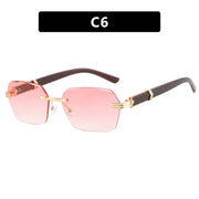 Frameless cut edge sunglasses, small frame wood grain leg sunglasses, irregular square trendy sunglasses, concave design - Memoriex 