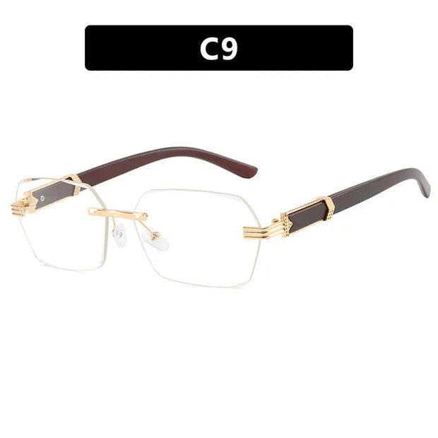 Frameless cut edge sunglasses, small frame wood grain leg sunglasses, irregular square trendy sunglasses, concave design - Memoriex 