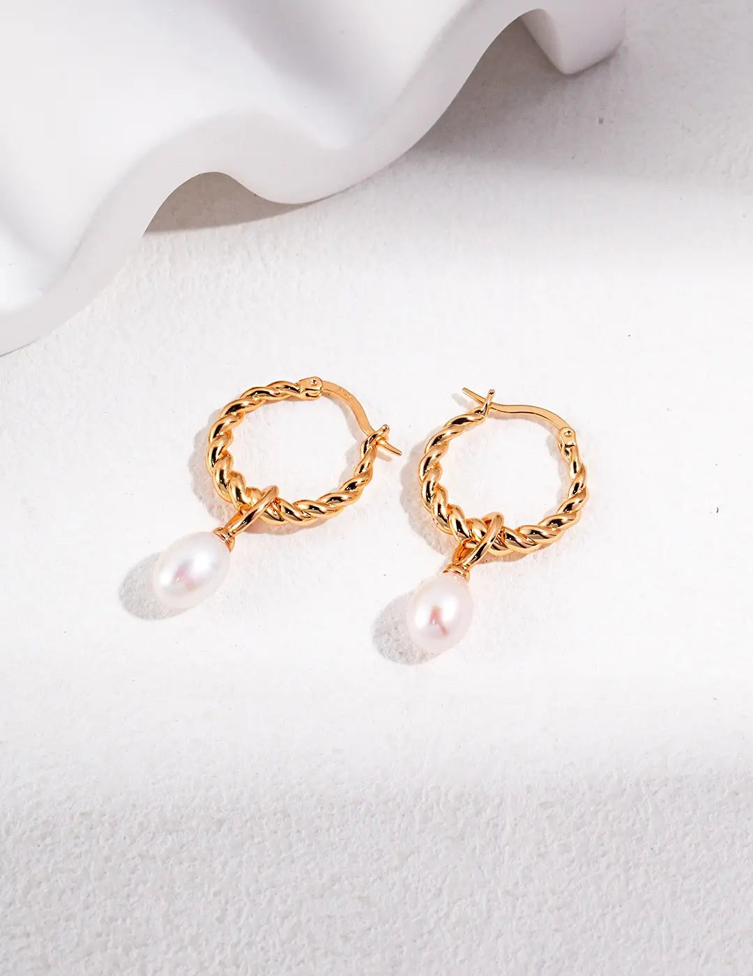 French Twisted Pearl Hoop Earrings-0