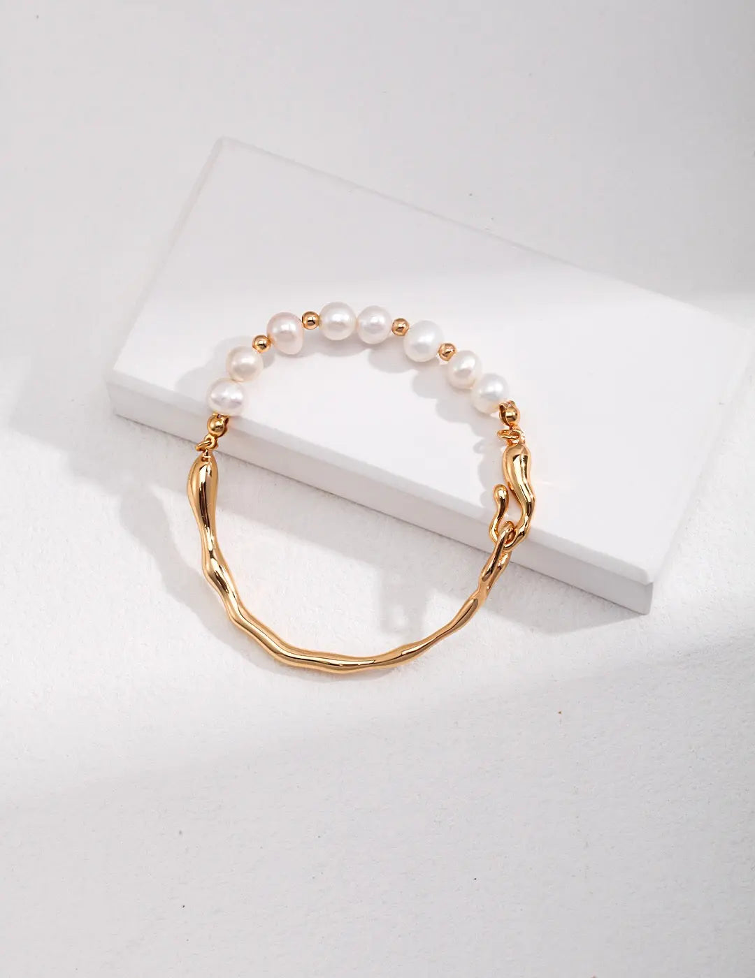 Freshwater Pearl Half Gold bangle Bracelet - Memoriex